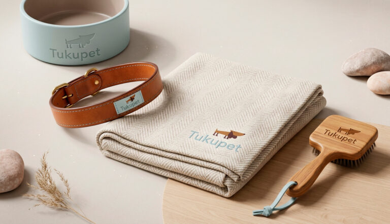 Collar, cepillo y toalla con la marca Tukupet