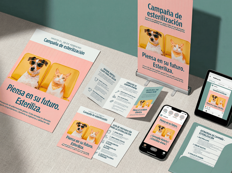 Campaña de esterilización para clínica veterinaria: cartelería, folletos y piezas digitales